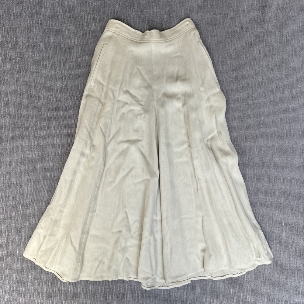 Vintage Lafayette Collection A-Line Midi Skirt Womens 24 Beige Pleated Boho Chic